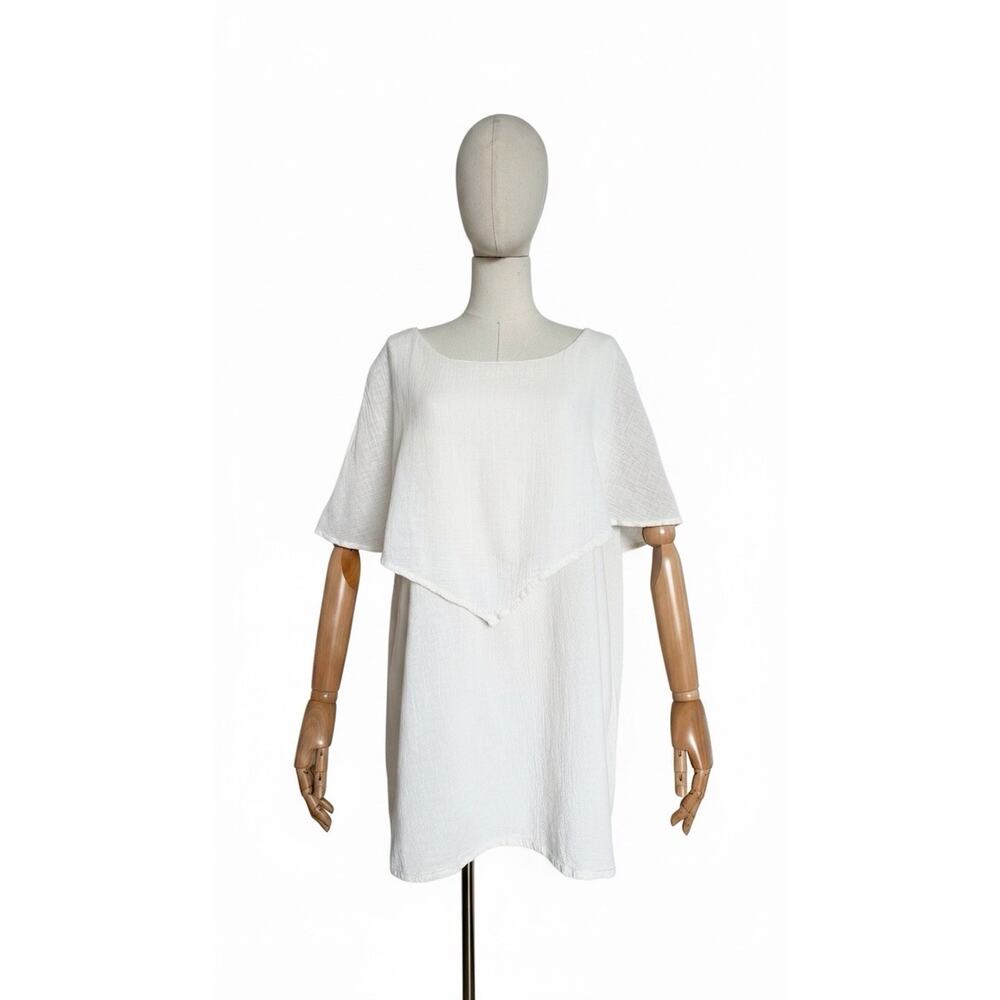 Cottonways Size 3 (XXL) Cream Ivory Cotton Gauze Layered Cold Shoulder Top Tunic